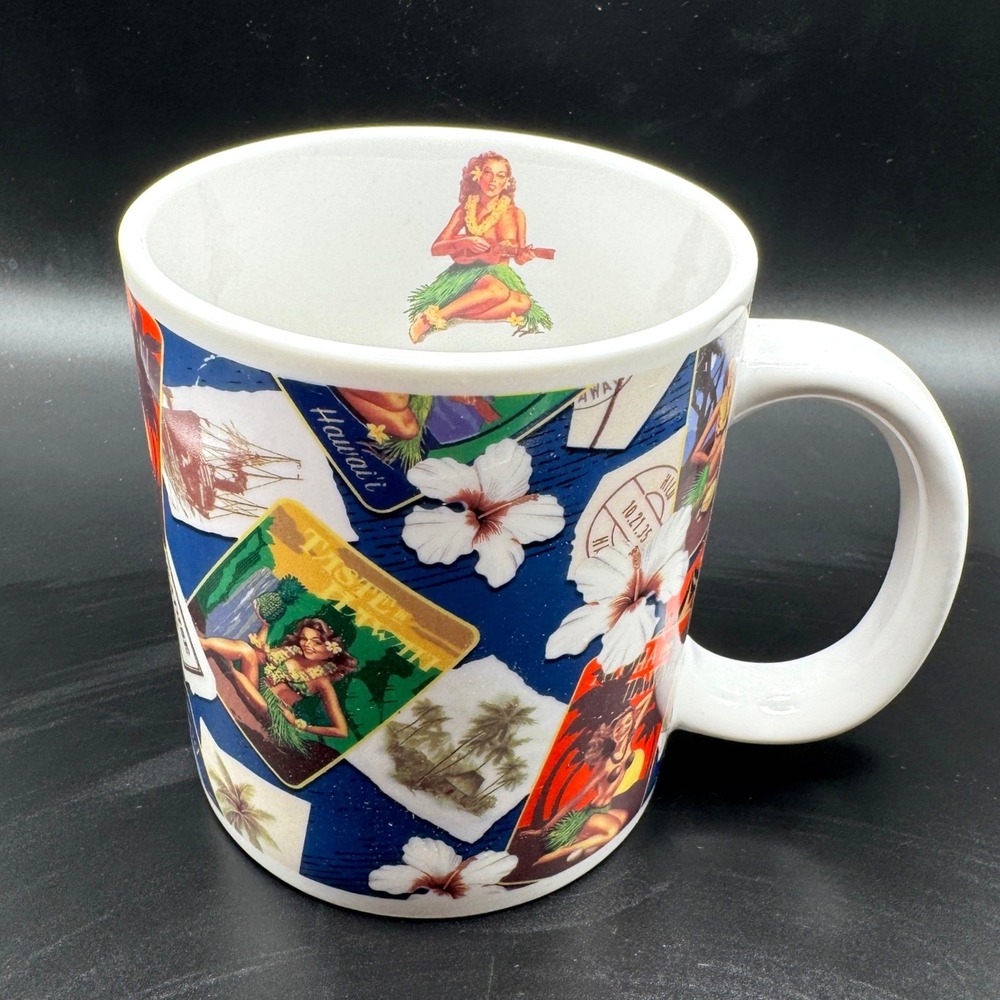 Island Heritage Hawaii Palm Girl Collage Porcelain Coffee Mug Tropic Garry Palm
